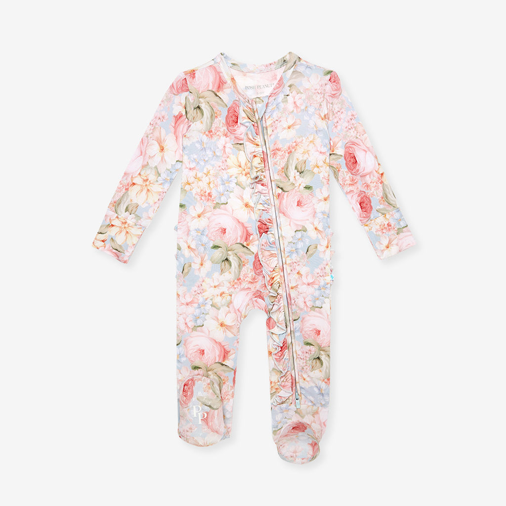 POSH PEANUT Rose Dreams ruffled footed zippy  The Snug Peanut