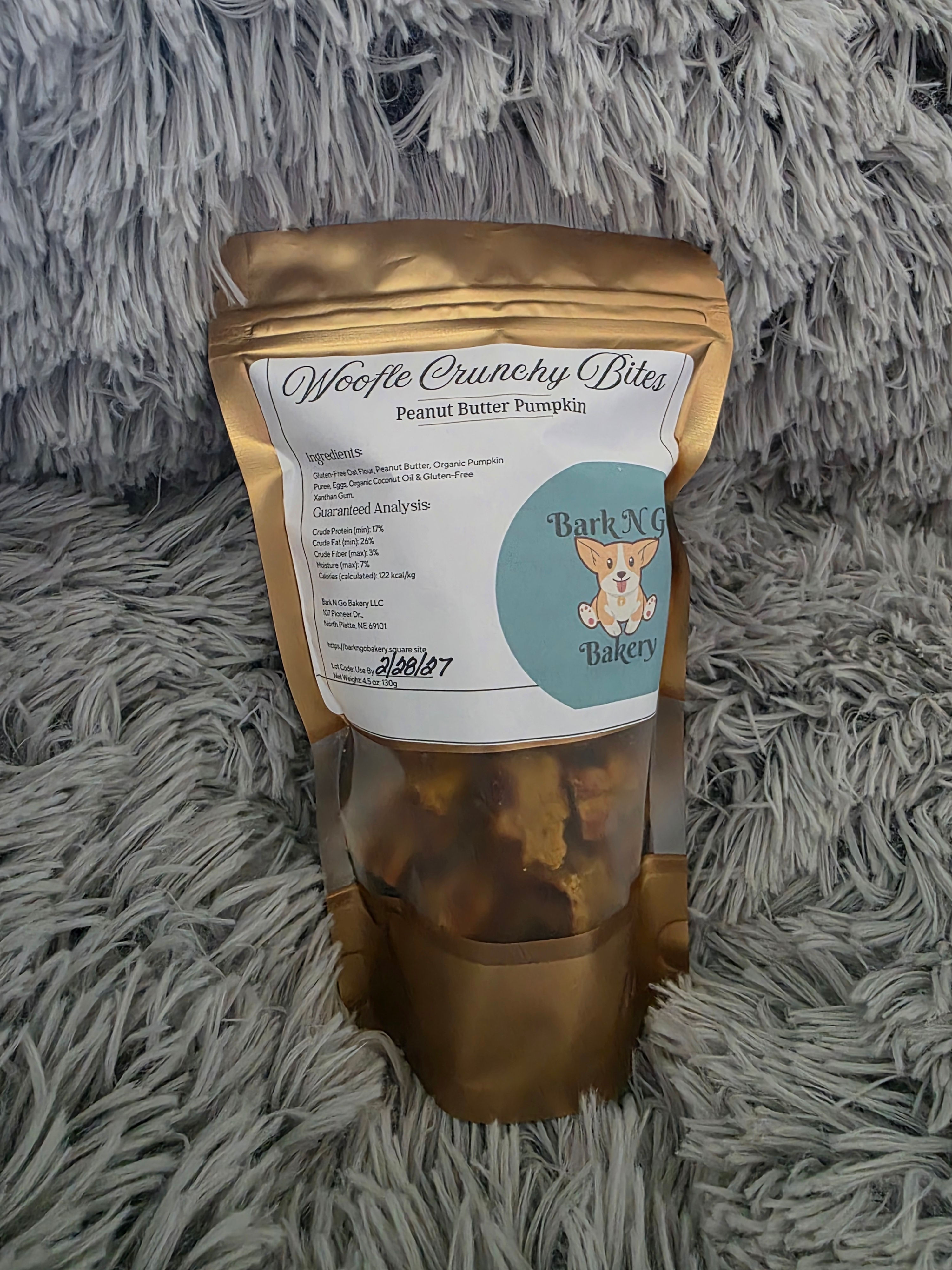 Woofle Crunchy Bites - Peanut Butter Pumpkin - 4.5 oz.  Bark N Go Bakery