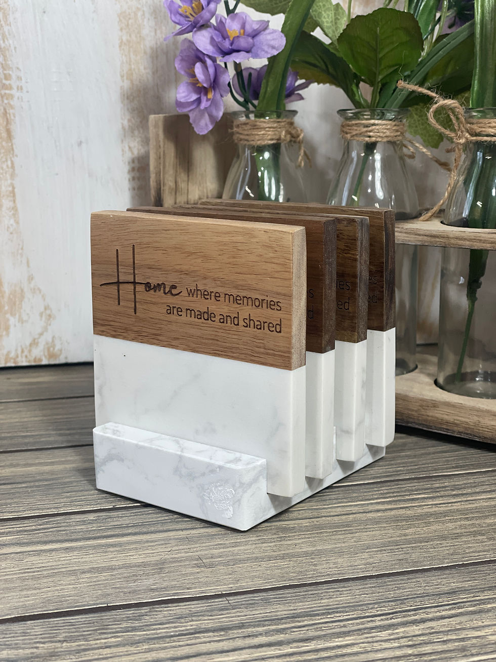 Thumbnail: Marble & Acacia Wood Coaster Set – Customizable Gift Boxed
