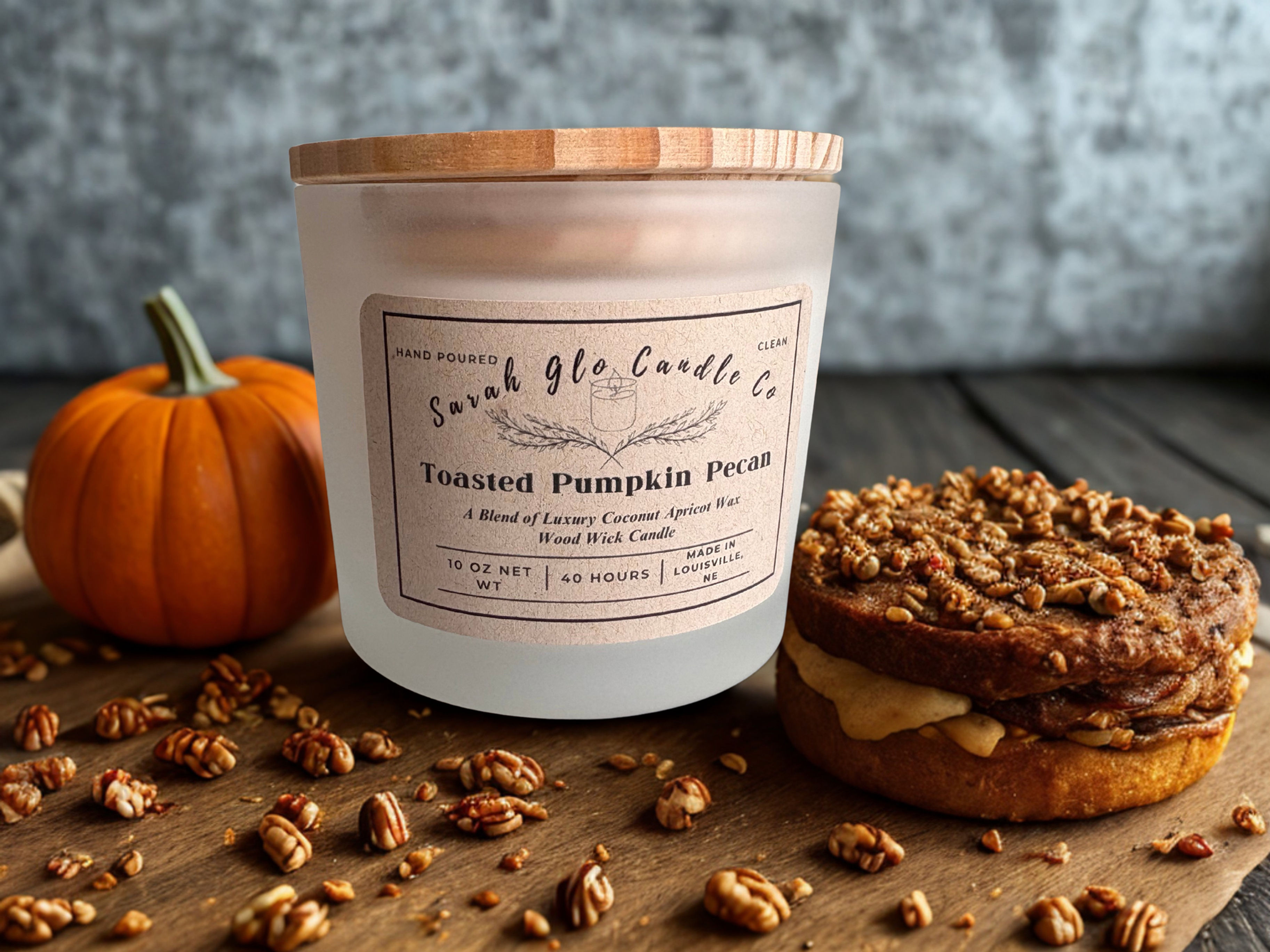 Toasted Pumpkin Pecan 10 oz candle  Sarah Glo Candle Co