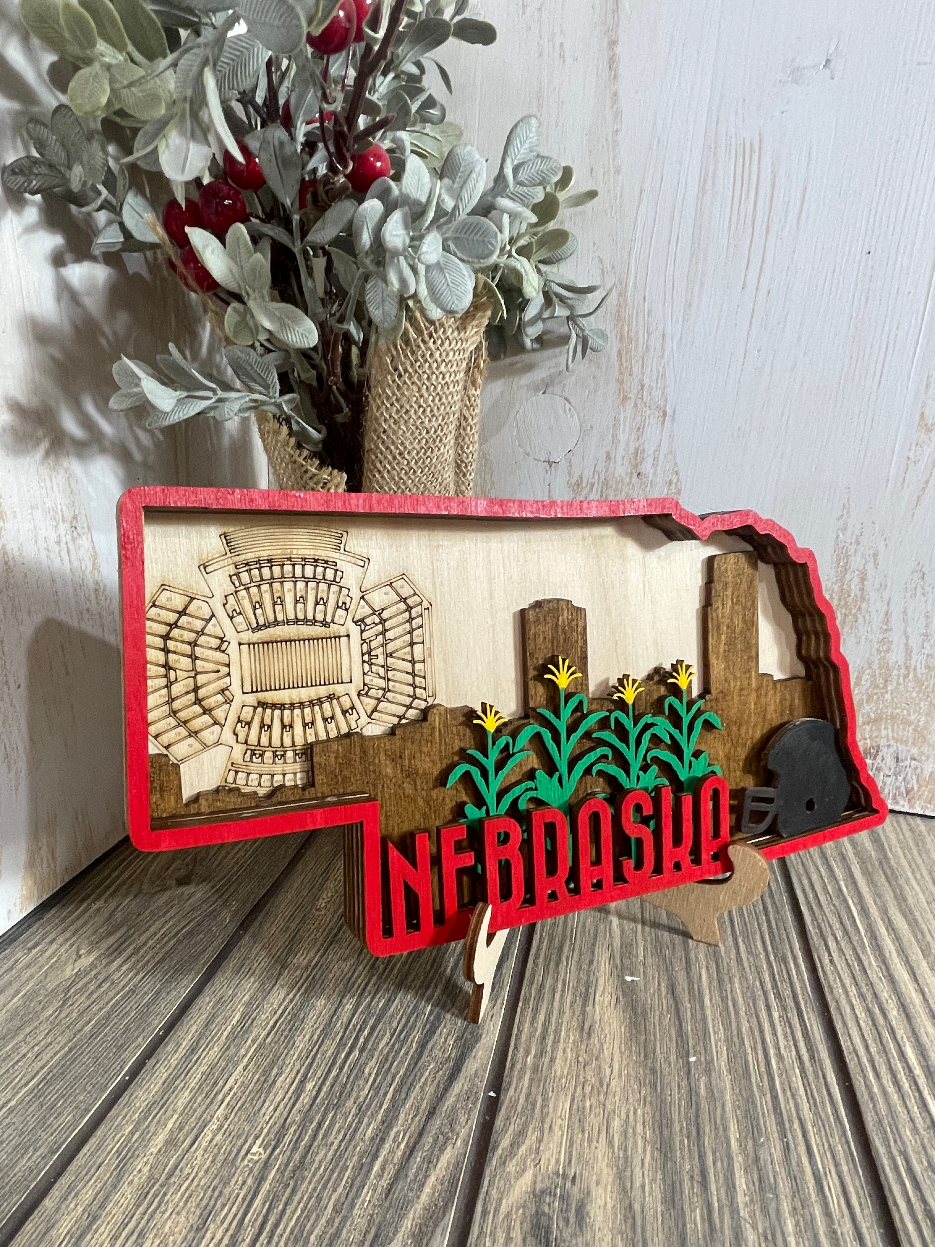 Nebraska 5-Layer Wood Cutout – Handcrafted Tribute