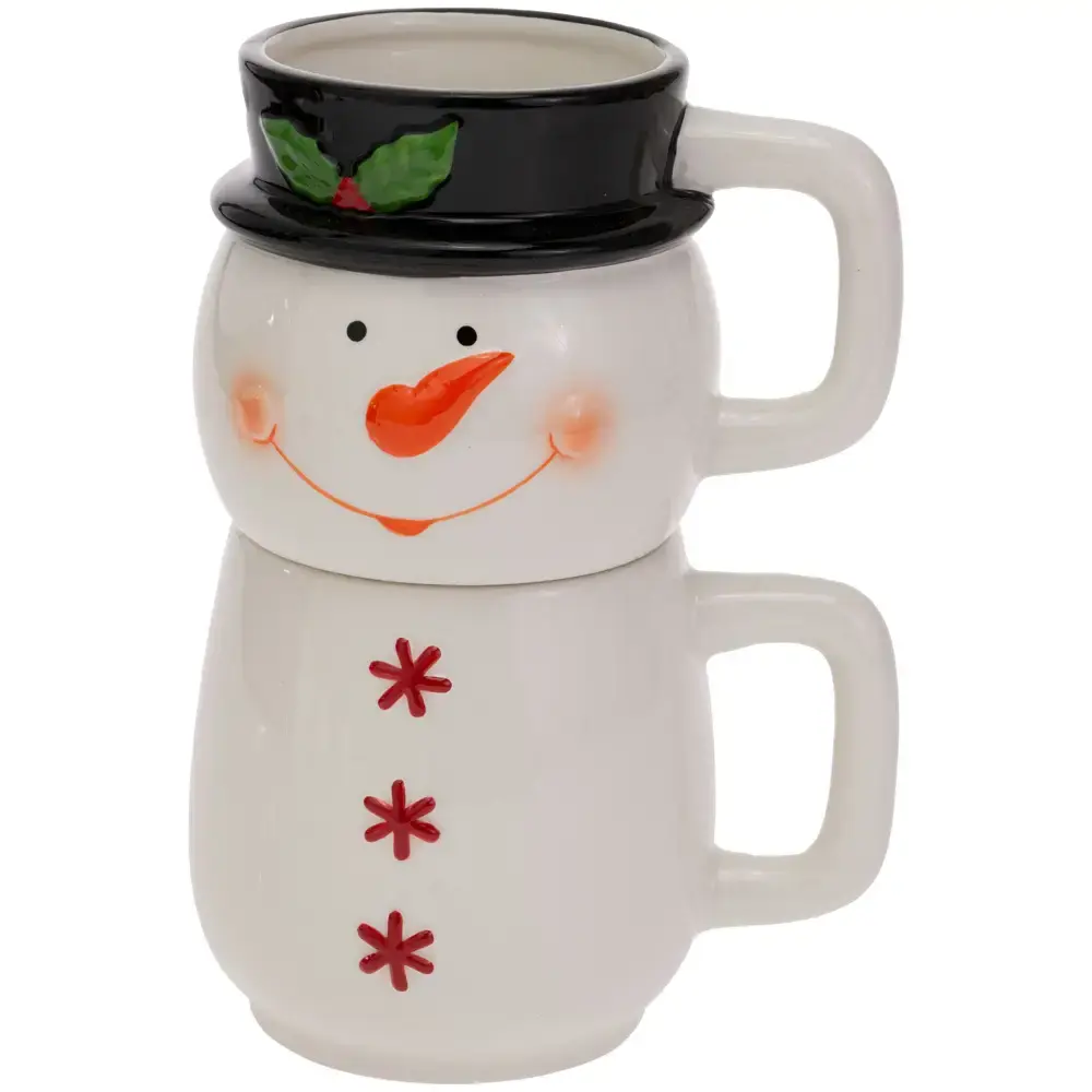 Festive Snowman Stack Ceramic Mug Duo