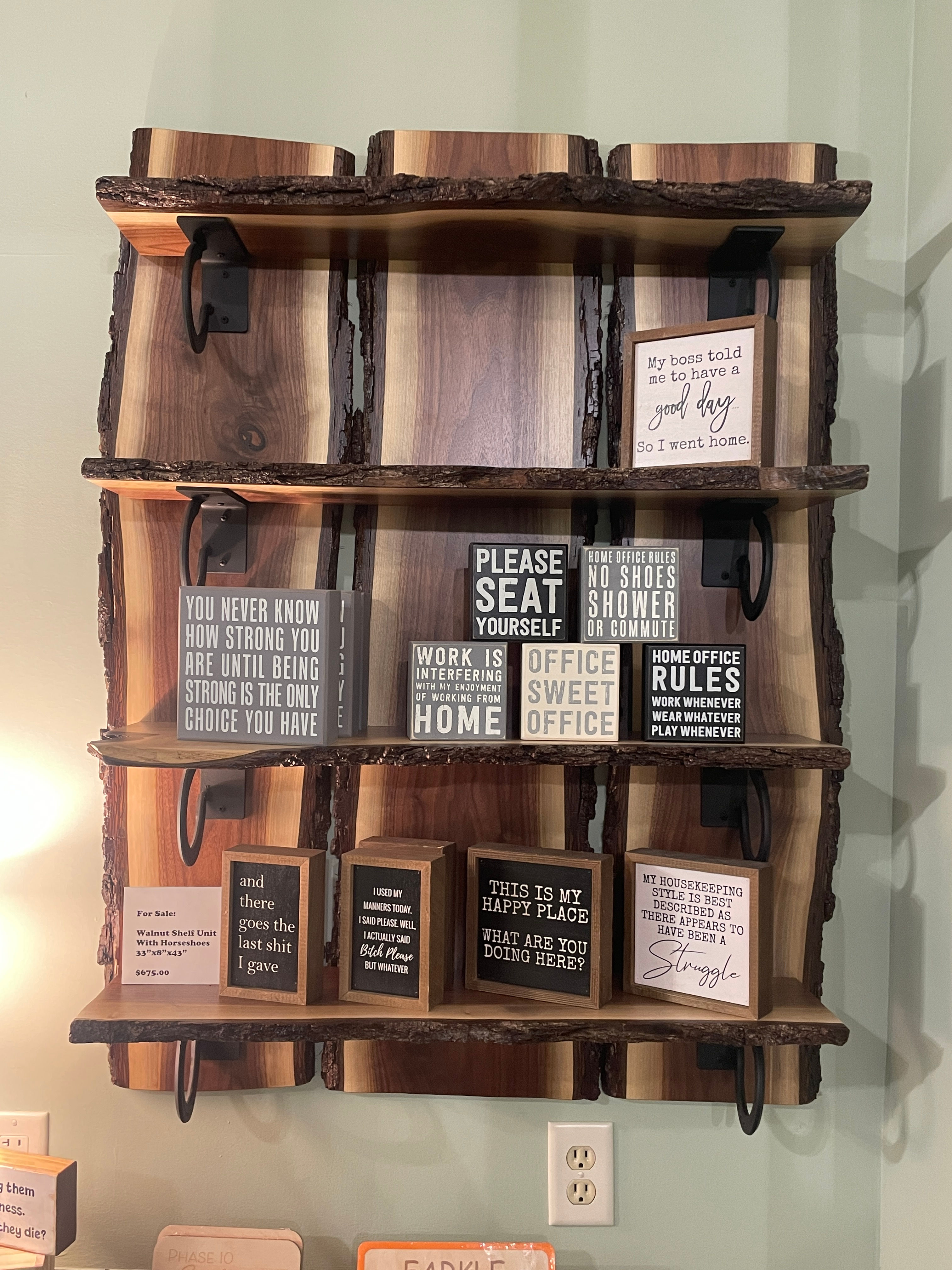 Walnut Shelf With Horseshoes