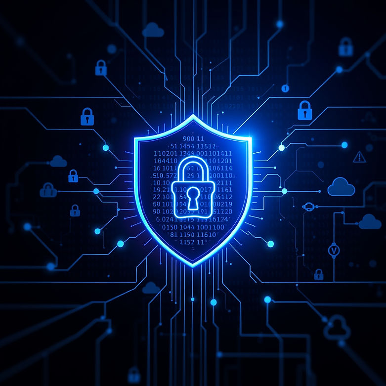 _A sleek, modern cybersecurity concept background_ a glowing digital shield surrounded by