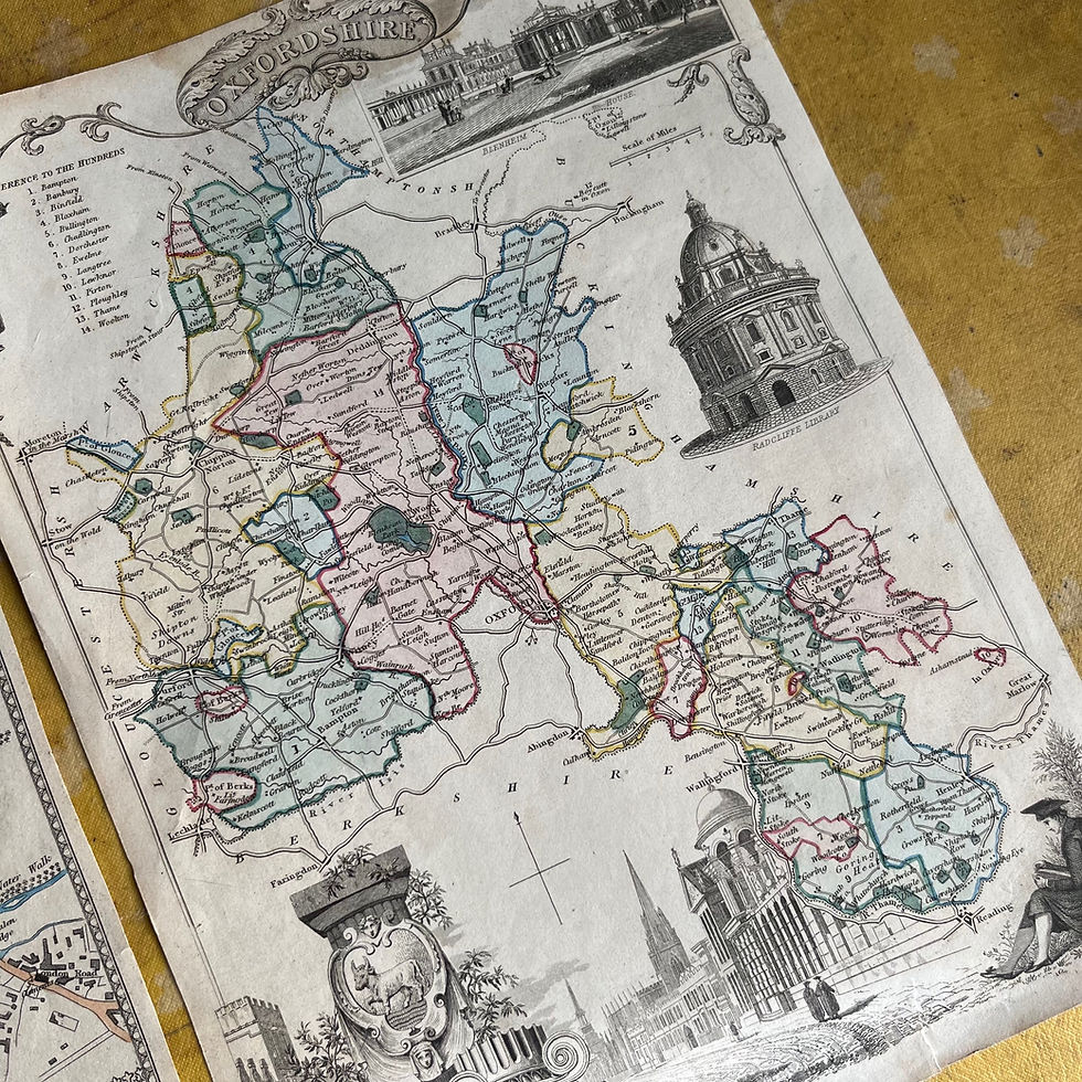 Thumbnail: Pair of Antiquarain Maps of Oxfordshire & Oxford Colleges 