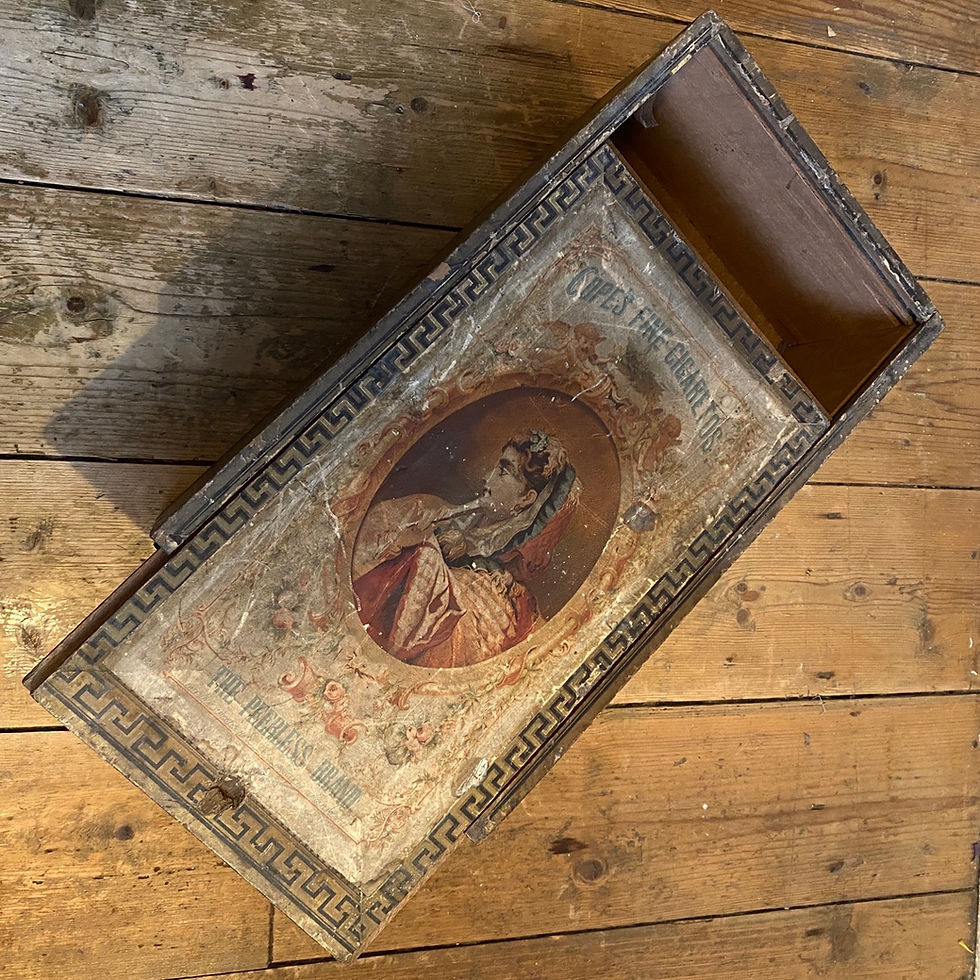 Thumbnail:  Wooden Cigarette Box with Original Lithograph Labels