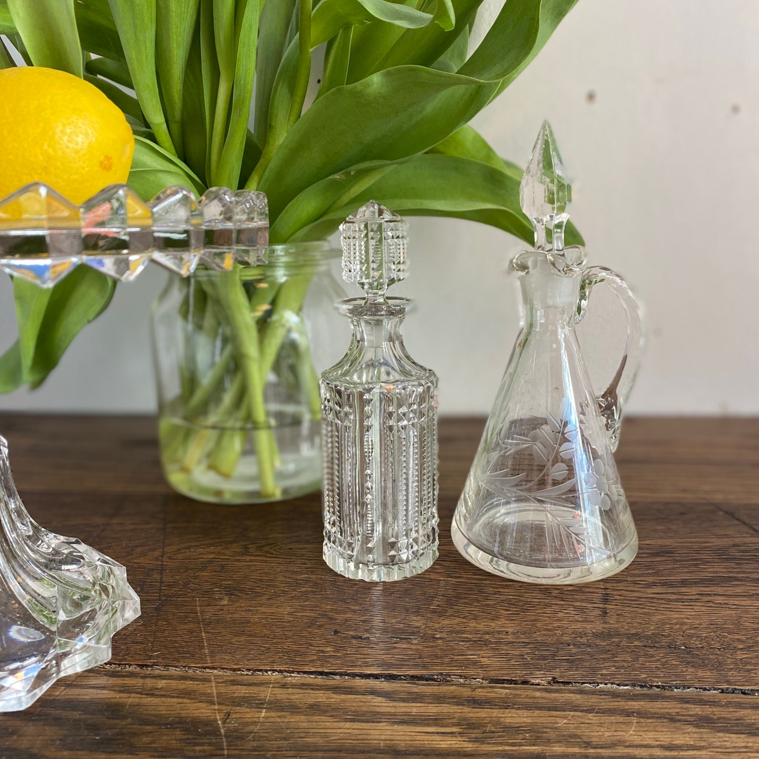 Etched Glass Oil / Vinegar  Bottle 
