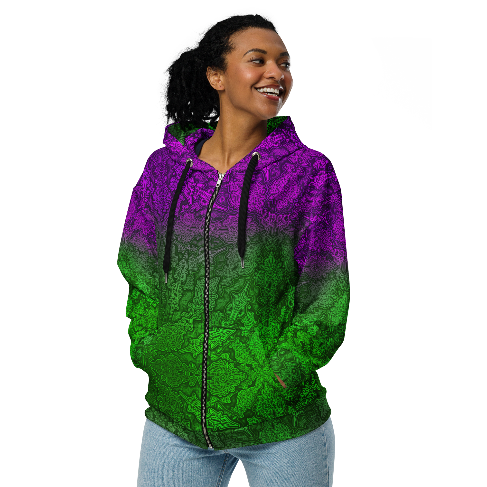 1ΩEE1623 Lion Crest Dye Flora Zip Hoodie For All