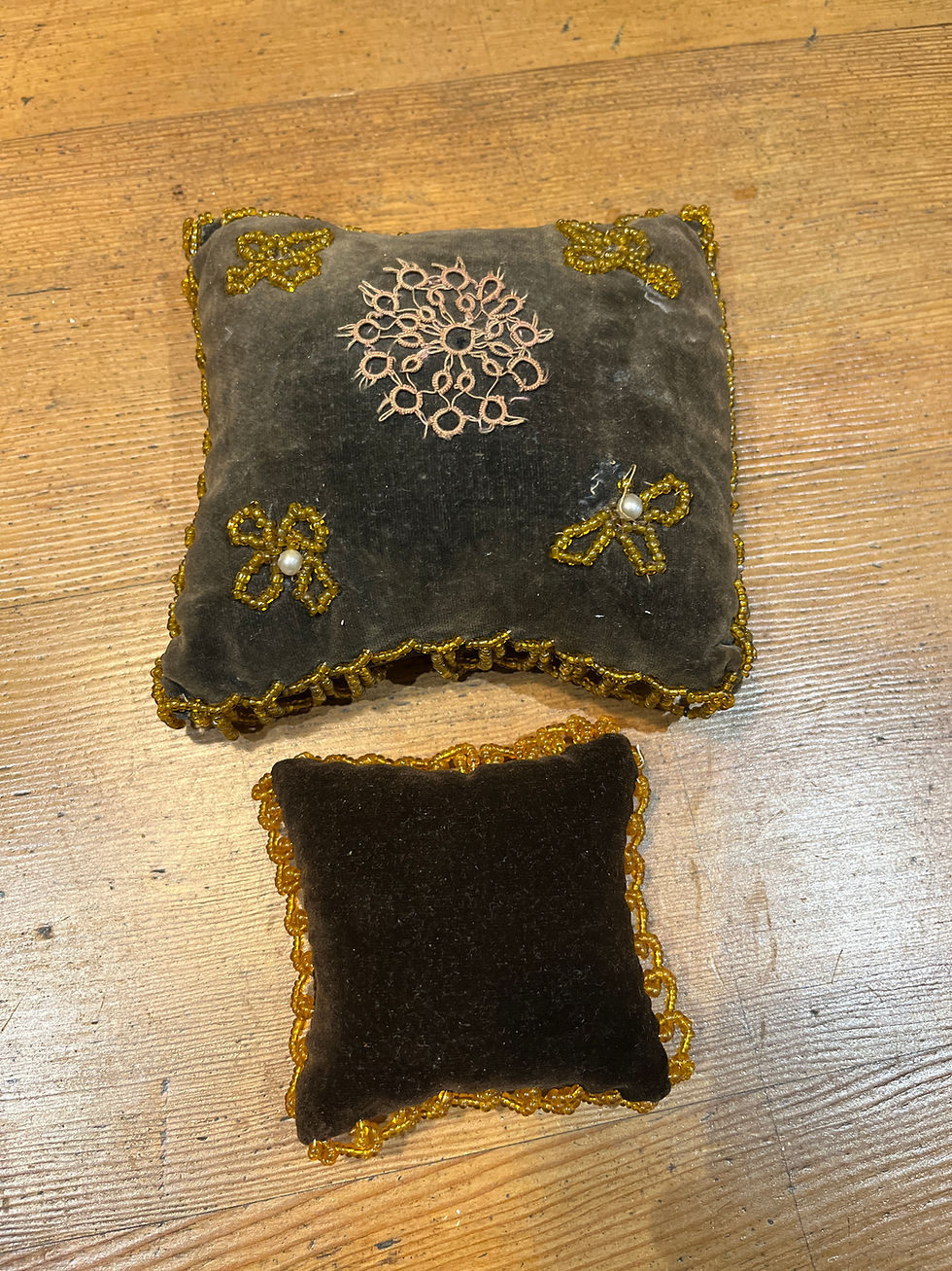 Thumbnail: Two Edwardian Velvet & Bead Pincushions