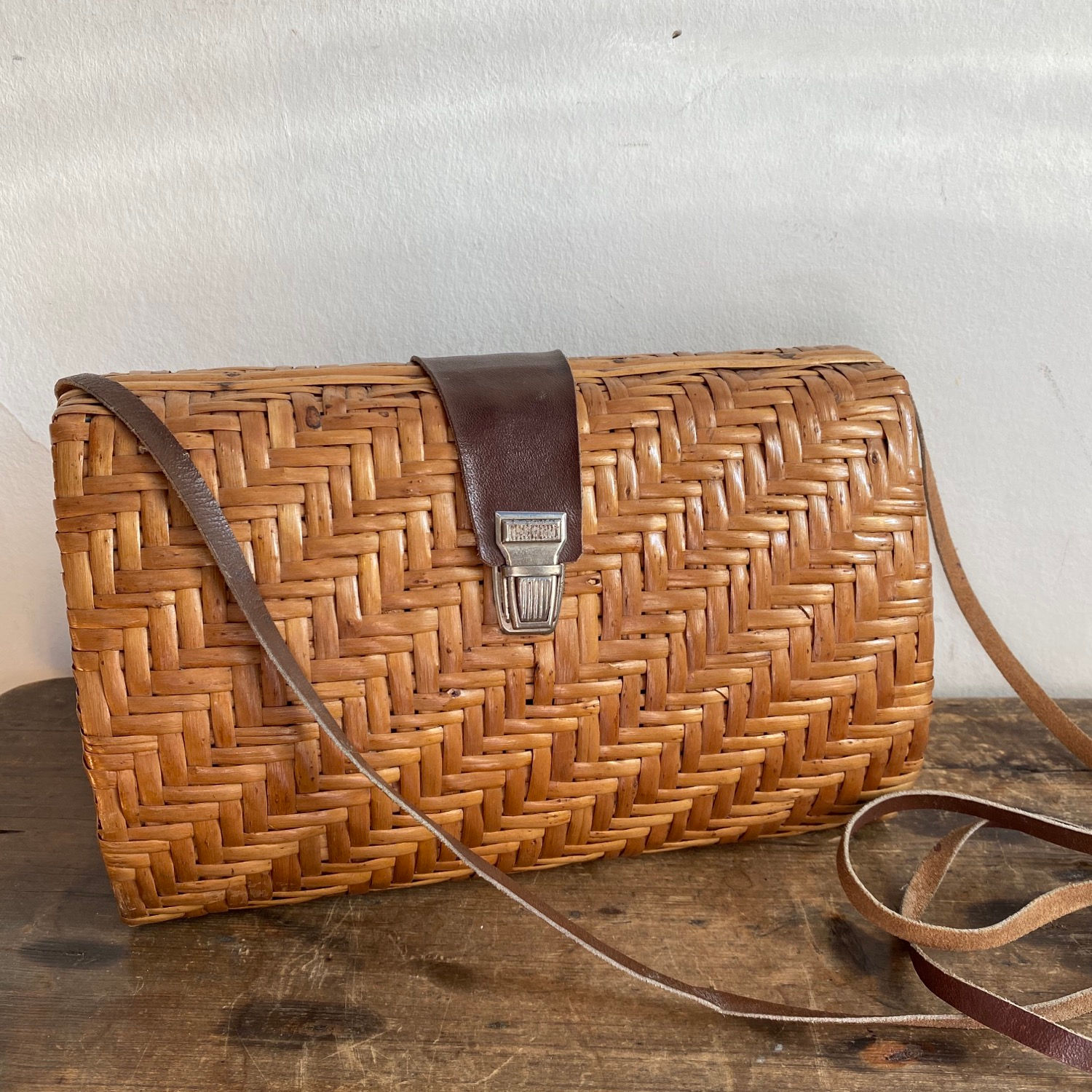 Vintage Wicker and Leather Bag