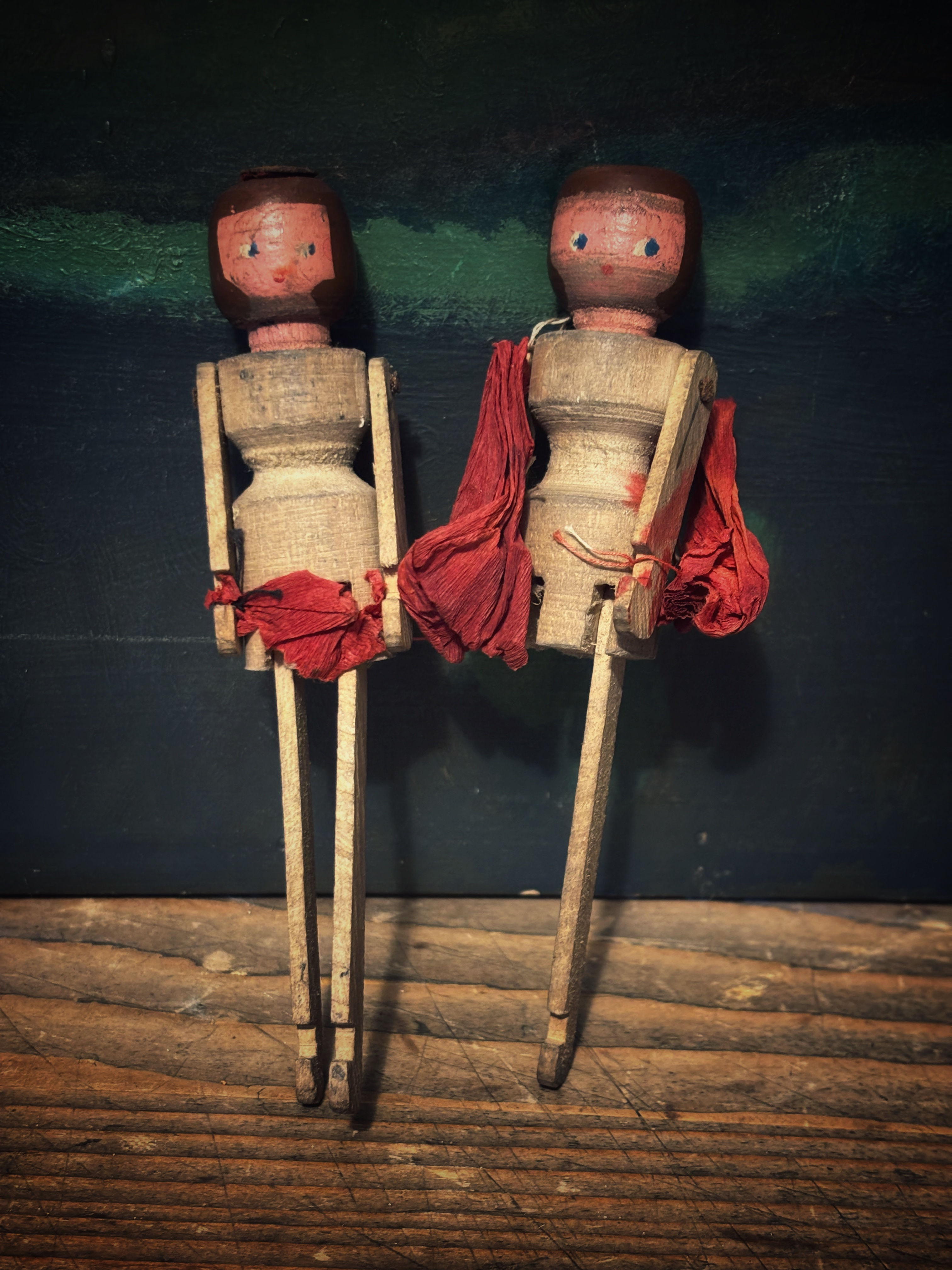 Pair of Articulated Wooden Dolls 