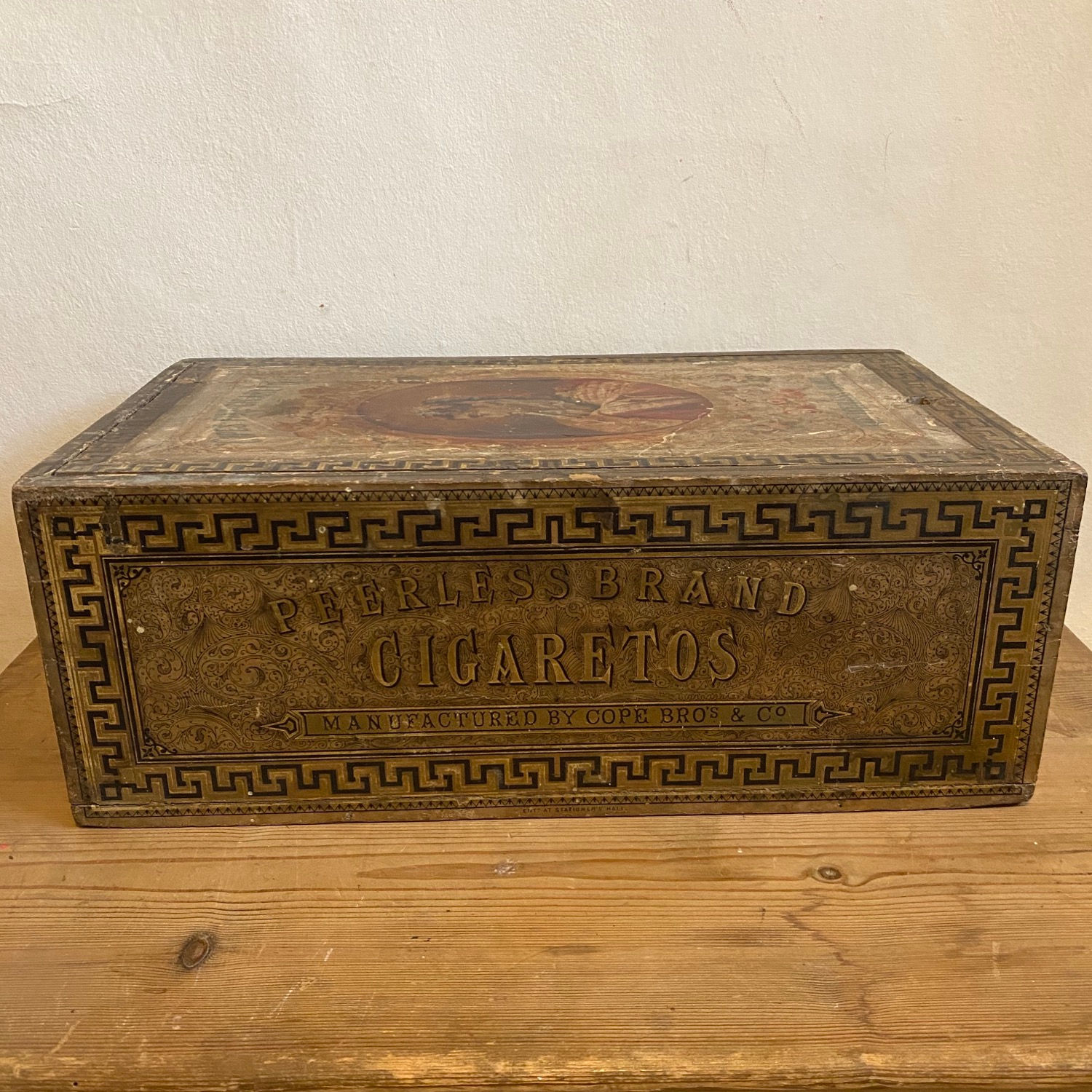  Wooden Cigarette Box with Original Lithograph Labels