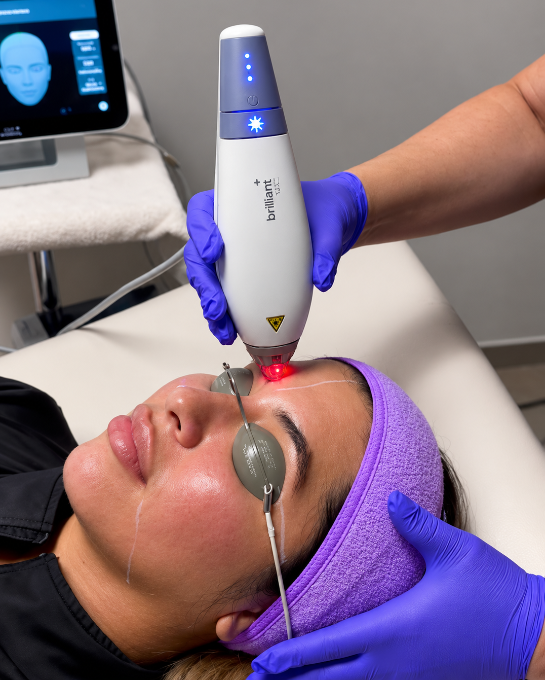 Laser skin treatment being performed on a patient's face at Radiance Medspa in Fairfax, VA