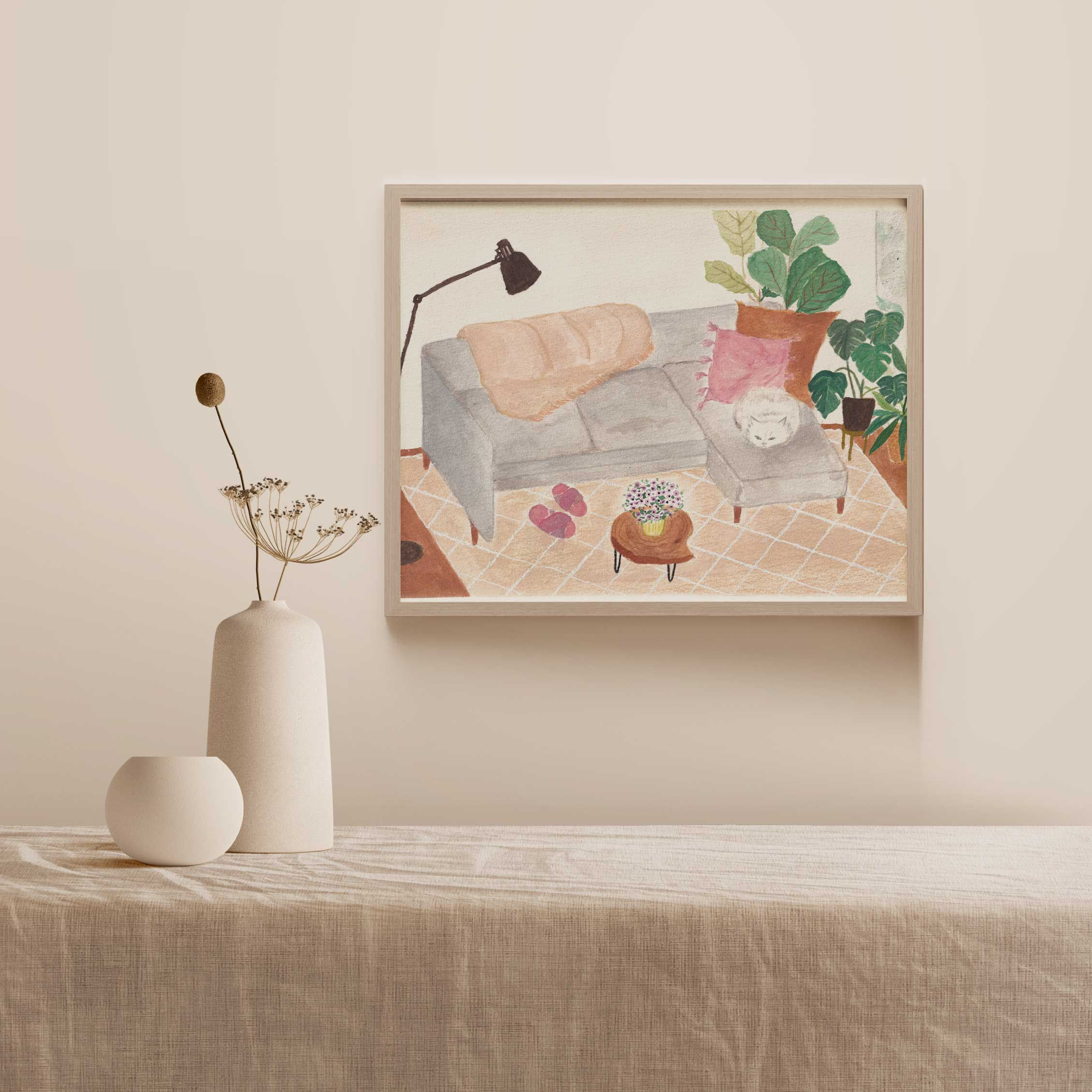 The Lazy Cat On Cosy Couch Art Print