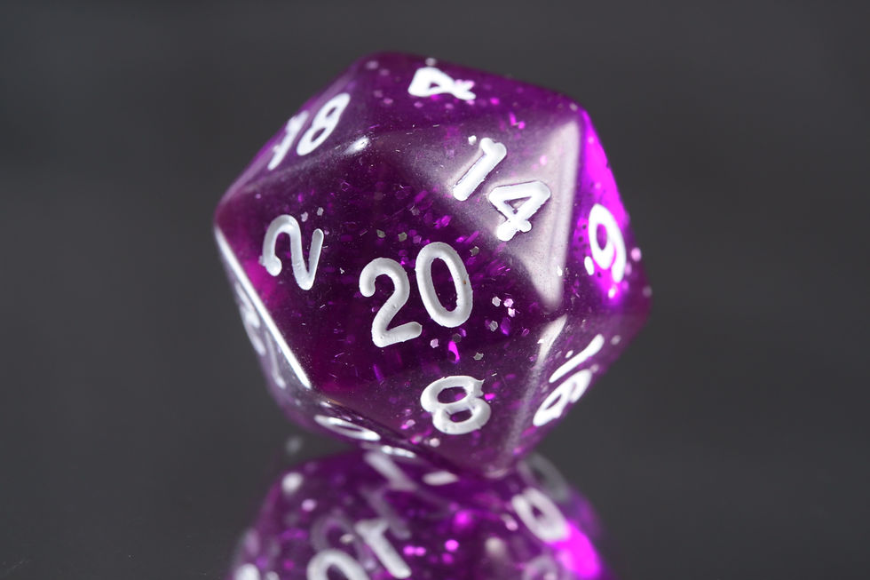 Miniature : Set de dés en résine Paillettes violet