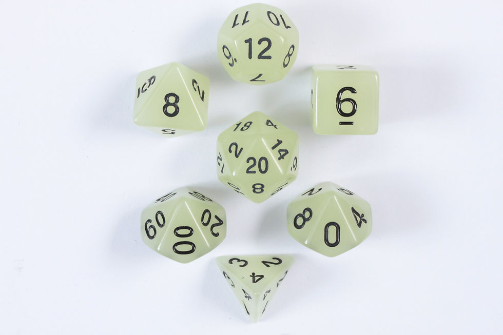 Miniature : Set de dés en résine luminescente Blanche