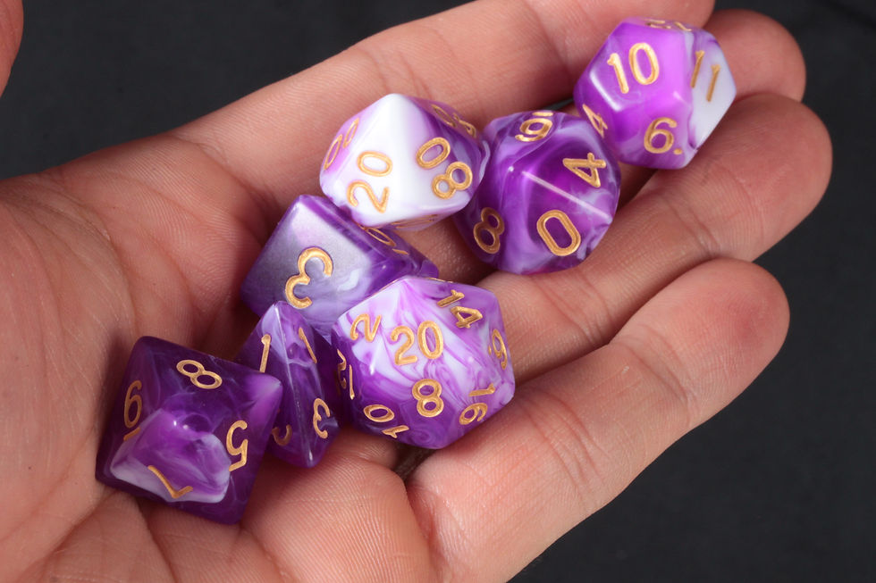 Miniature : Set de dés en résine Bicolore Mauve - Blanc
