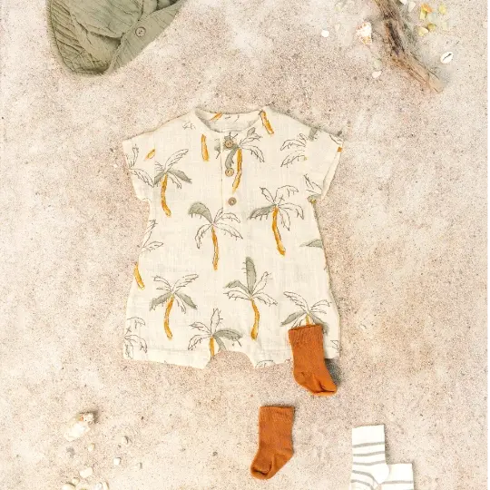 Miniaturbild: Play Up Overall Jumpsuit aus Baumwolle - Weiss-Palmen