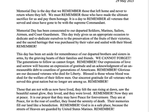 Memorial Day Message FR: Johnny Baker, National COmmandant, 2023