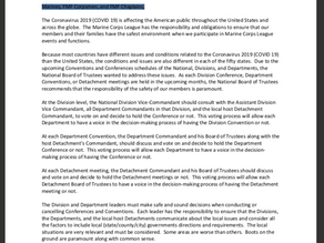 Important Message FROM MCL National Commandant Tobin, on COVID 19 Virus