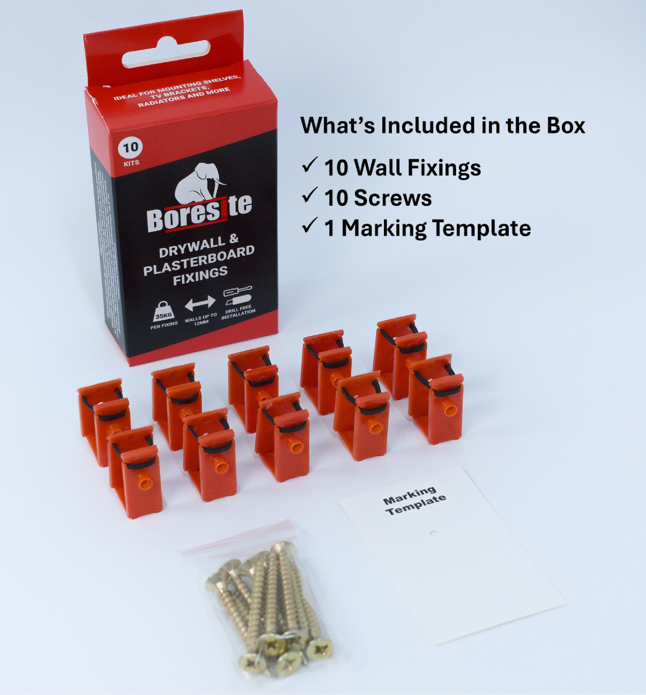 Boresite Plasterboard Wall Fixing - 10 Kit Pack