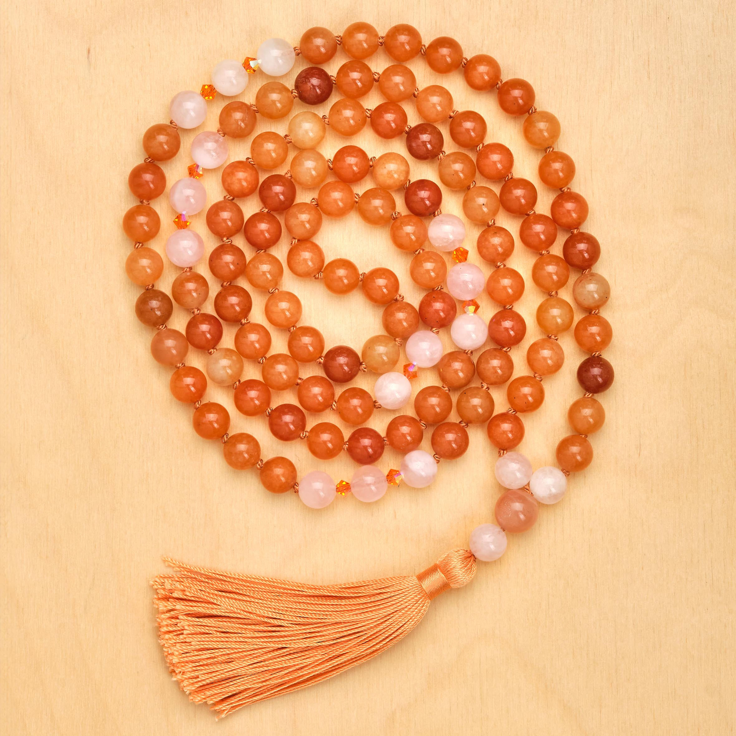 Sacral Chakra Orange Aventurine and Rose Quartz Mala