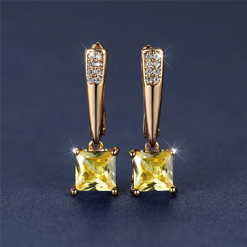 Thumbnail: Antique Black Zircon Square Stone Earrings Trendy Female Geometric Crystal