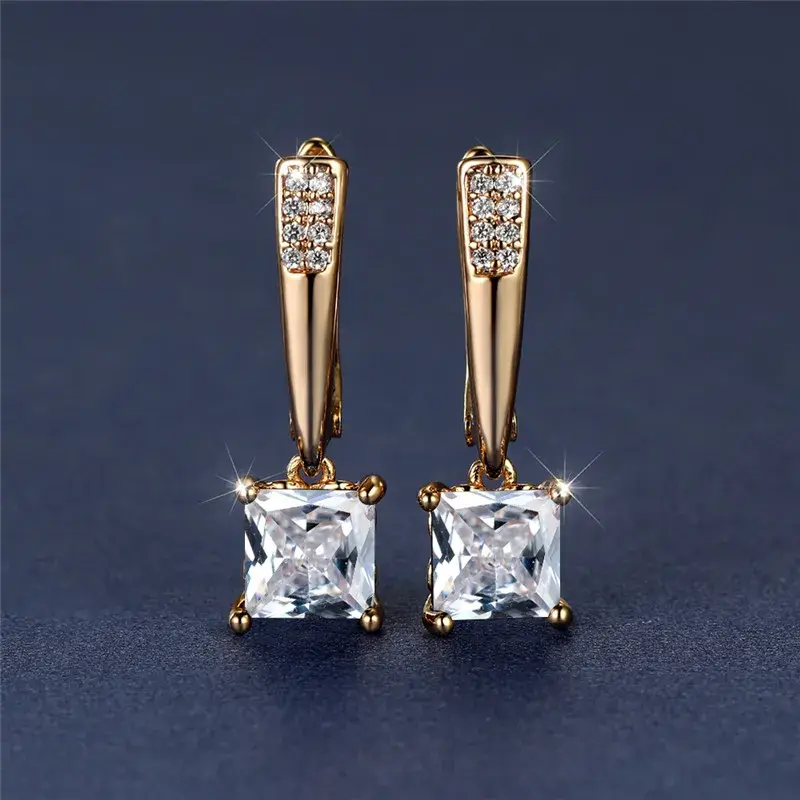 Thumbnail: Antique Black Zircon Square Stone Earrings Trendy Female Geometric Crystal