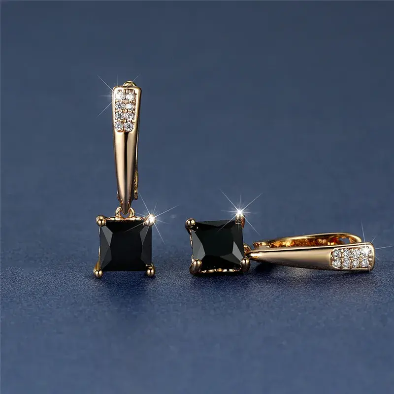 Thumbnail: Antique Black Zircon Square Stone Earrings Trendy Female Geometric Crystal
