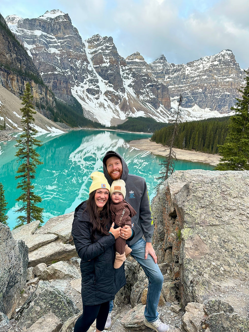 Travel advisor, Megan Laven, and family at Moraine Lake.