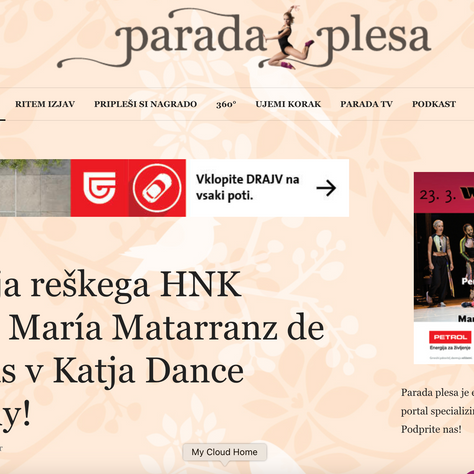 Announcement on the web portal Parada plesa - Prima ballerina of Rijeka HNK María Matarranz de las Heras in Katja Dance Company!