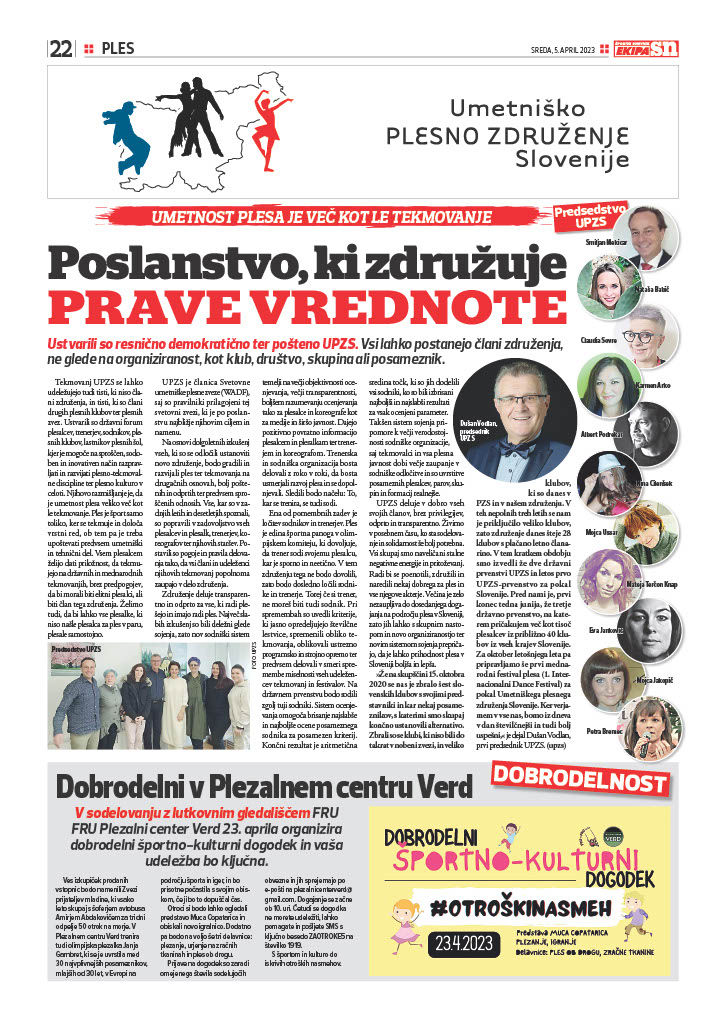 Športni dnevnik EKIPA, 5. april 2023 - UPZS - Umetnišk plesno združenje Slovenije