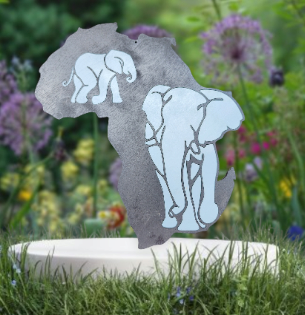 Momma & Baby Elephant w/ African Map