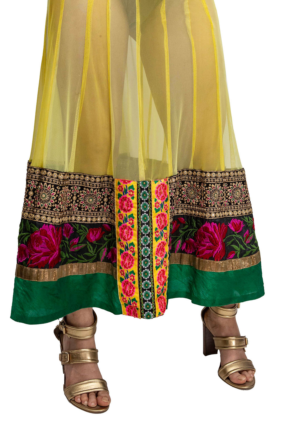 Thumbnail: Sheer Yellow Embroidered Ribbon Skirt