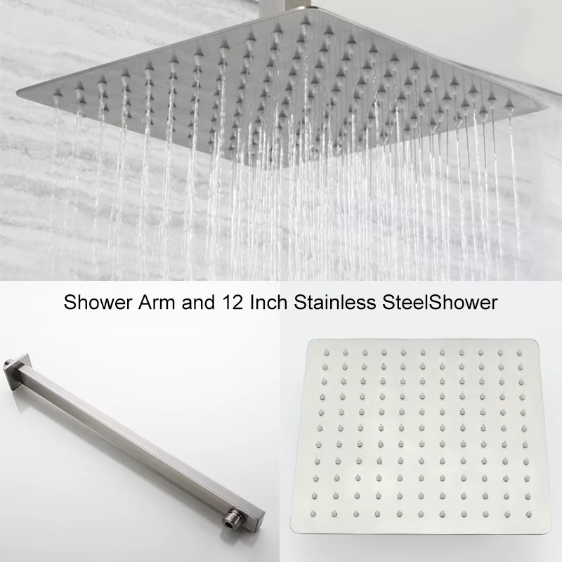 Thumbnail: Brushed Nickel Stainless Steel Square Shower Arm Shower Head Arm Wall Mounted Ce