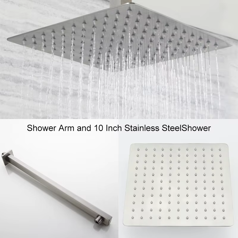 Thumbnail: Brushed Nickel Stainless Steel Square Shower Arm Shower Head Arm Wall Mounted Ce