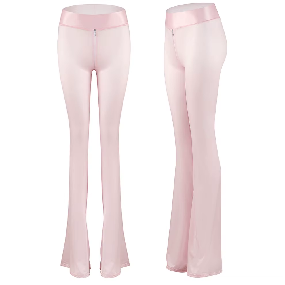 Glossy Shiny Zipper Crotch Hot Flare Exotic Pants Wet Look Leggings Pants Bodyco
