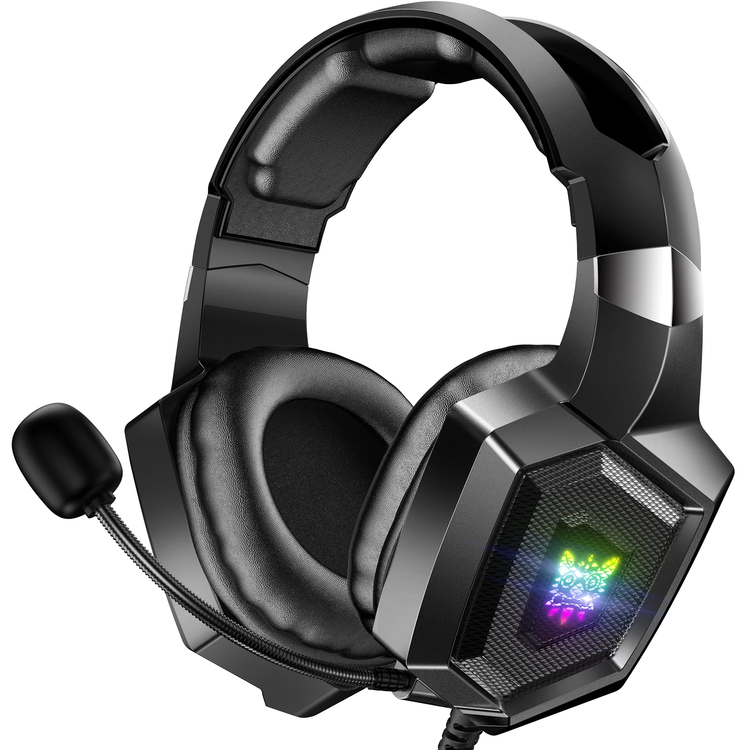 K8 Gaming Headphones with Flexible HD Mic RGB Light Surround Sound Over-Ear Wire