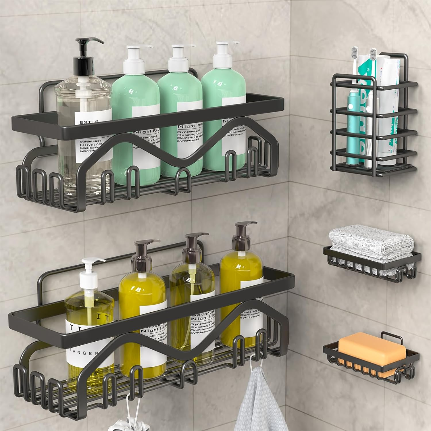 Shower Caddy, Shower Shelves [5-Pack], Adhesive Shower Organizer No Drilling, La