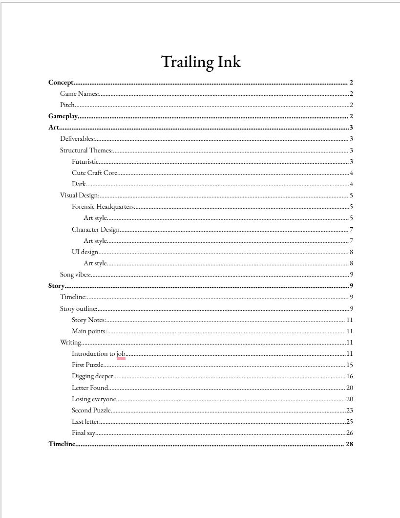 Trailing Ink Doc Contents