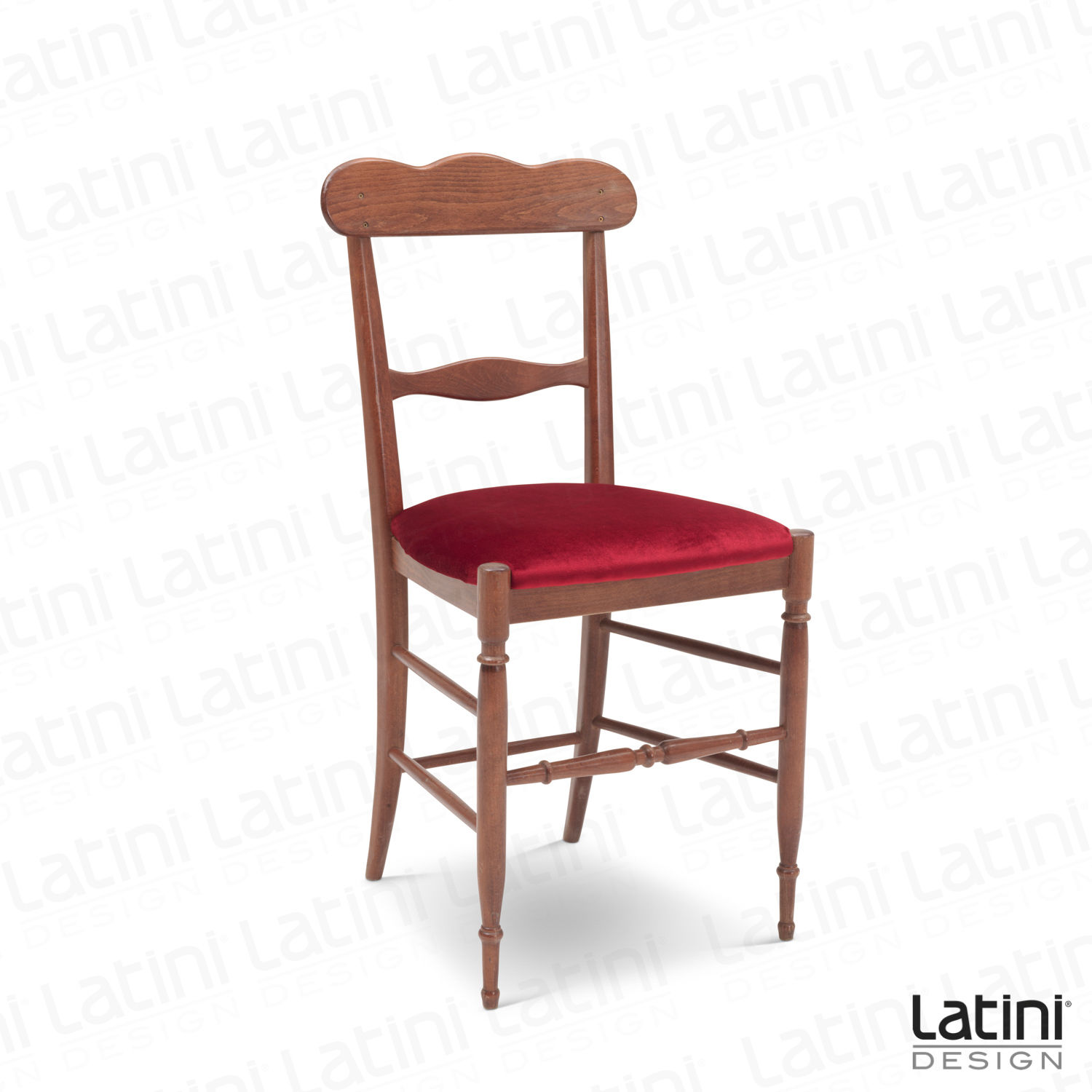 Sedia Campanina Noce in Legno con Cuscino in Velluto Bordeaux