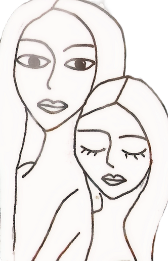 Contemporary art sketch two women holding
