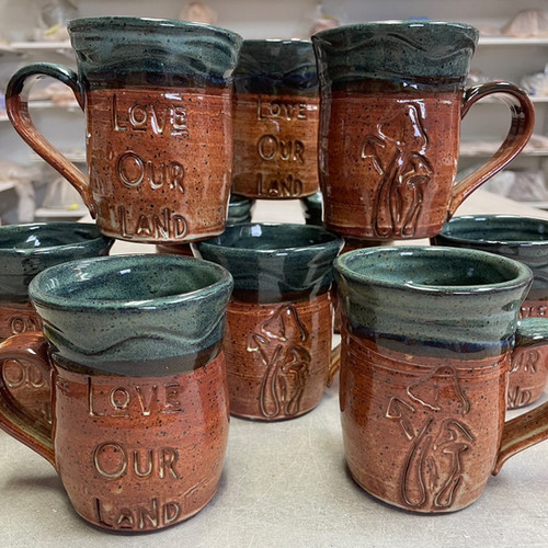 Custom Mug from Whistle Stop Clay Works! Love Our Land