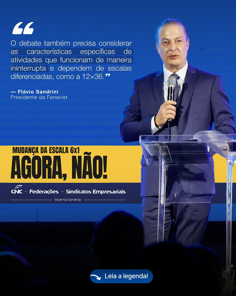 Fenavist se une aos setores de comércio, serviços e turismo em apelo contra votação da PEC do fim da escala 6×1 antes das eleições