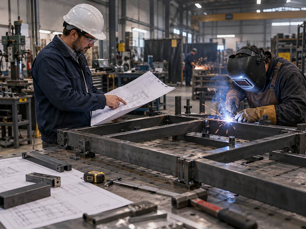 Revisión técnica de proyecto de soldadura industrial y fabricación metálica bajo plano.