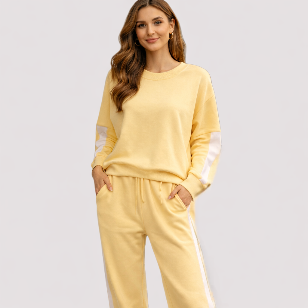 Amy Stripe Lounge Set - Pastel Yellow & White