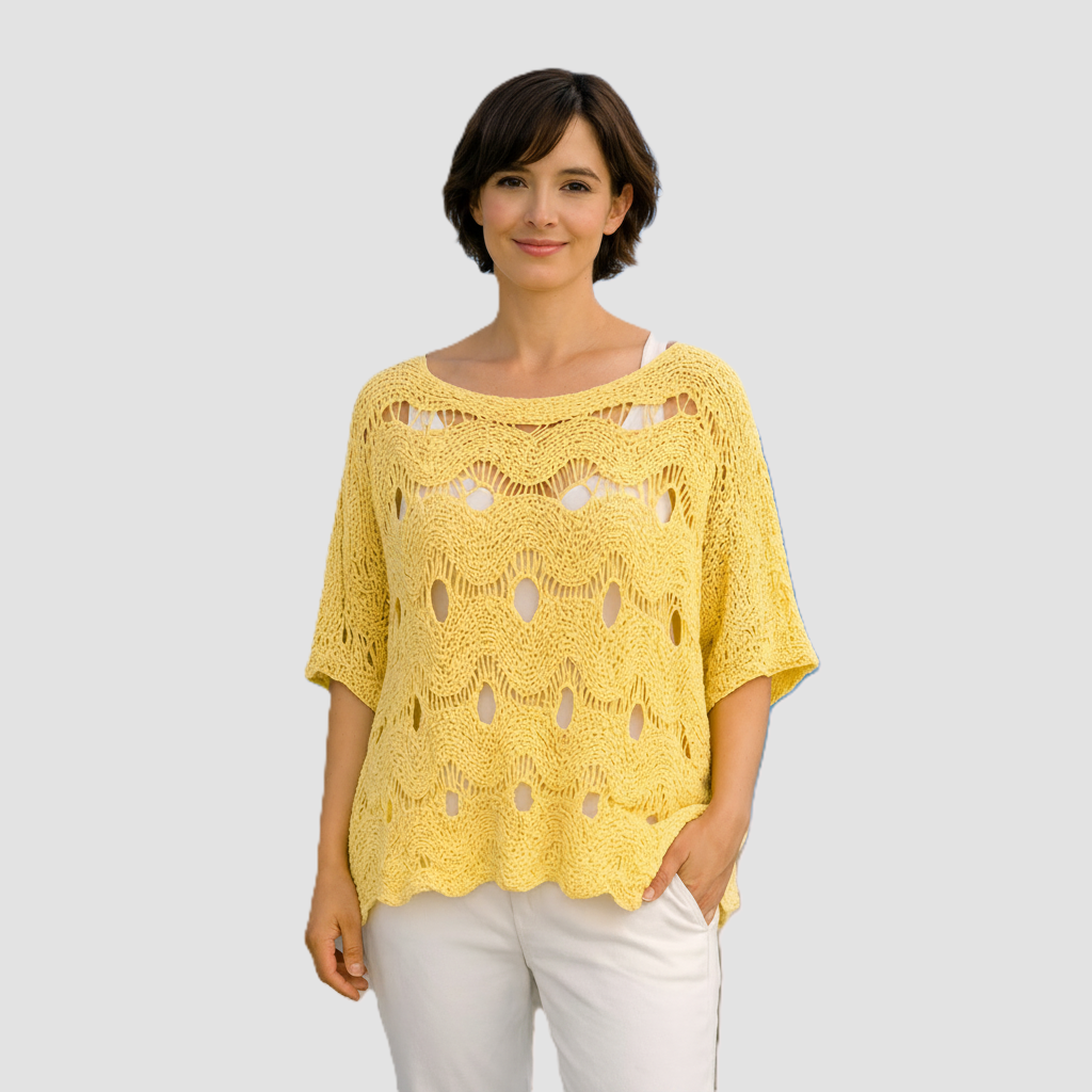 Charlie Scalloped Knit Top - Lemon