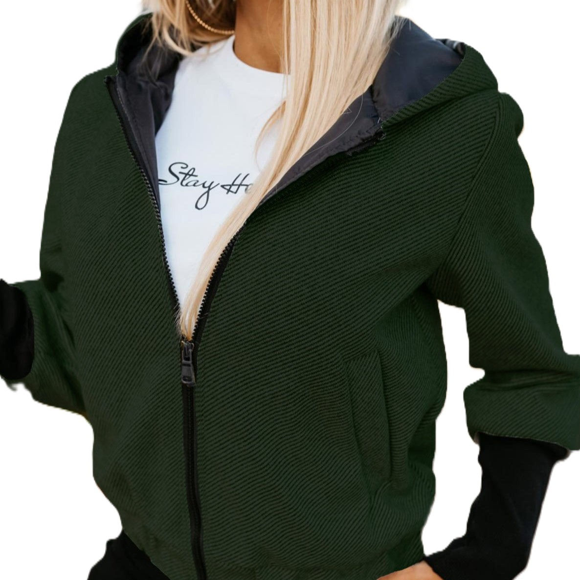 Heidi Hooded Bomber Jacket - Khaki
