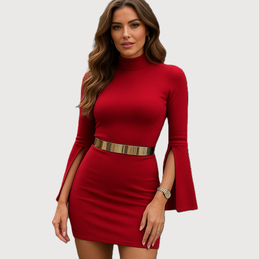 Harper Mini Dress Slit Sleeves - Red