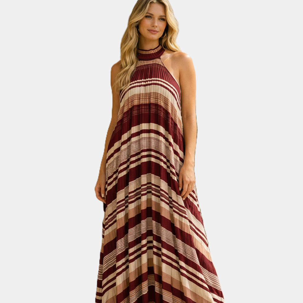 Juliet Halter Pleat Maxi Dress - Burgandy